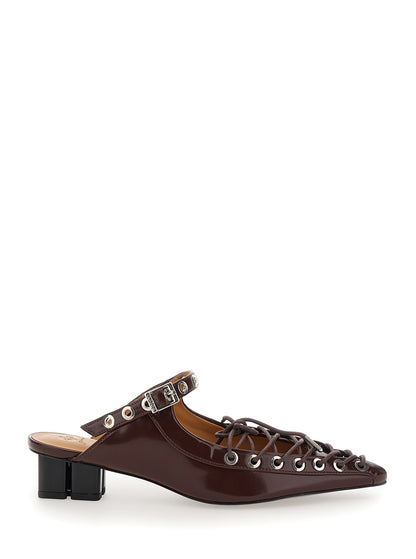 Brown Pointed Toe Sandals With Laces