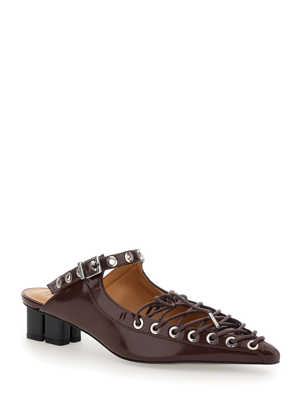 Brown Pointed Toe Sandals With Laces