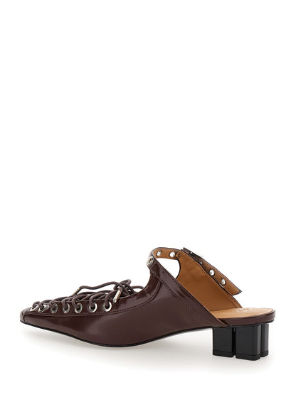 Brown Pointed Toe Sandals With Laces