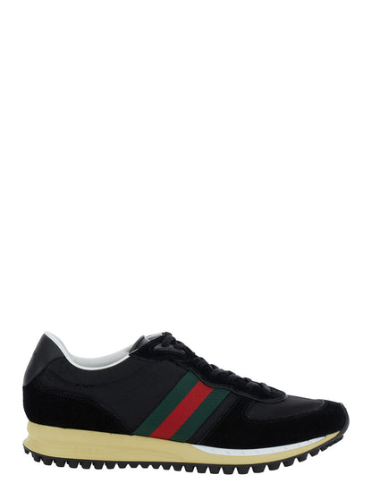 Black Low-Top Sneakers With Side Web Detail