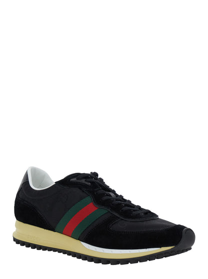 Black Low-Top Sneakers With Side Web Detail