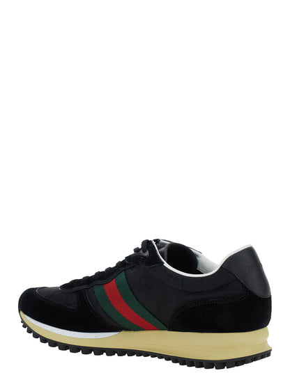 Black Low-Top Sneakers With Side Web Detail