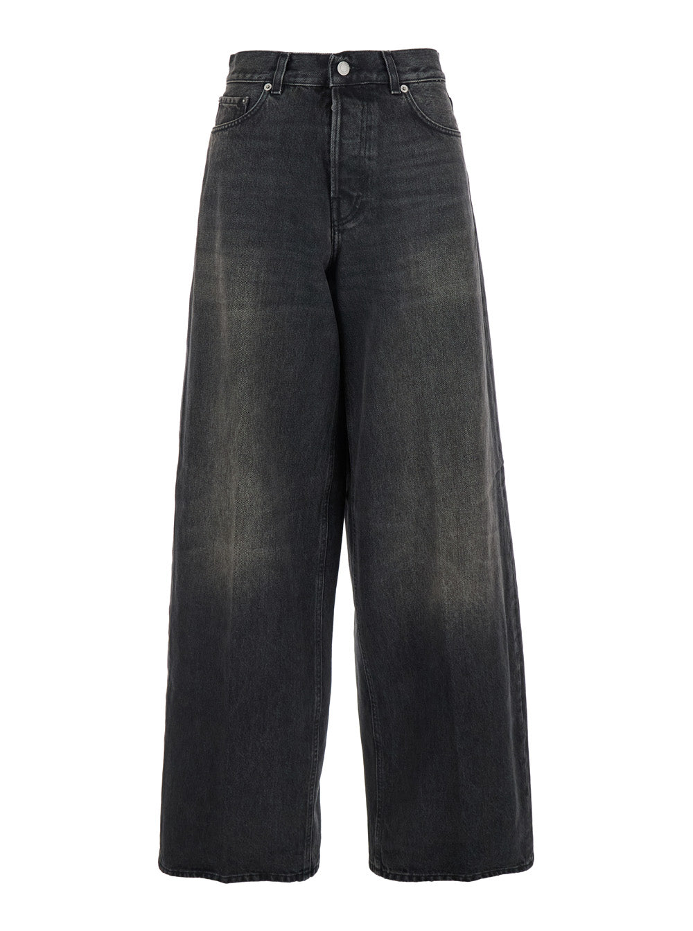 Grey Wide Leg Jeans With Logo Patch
