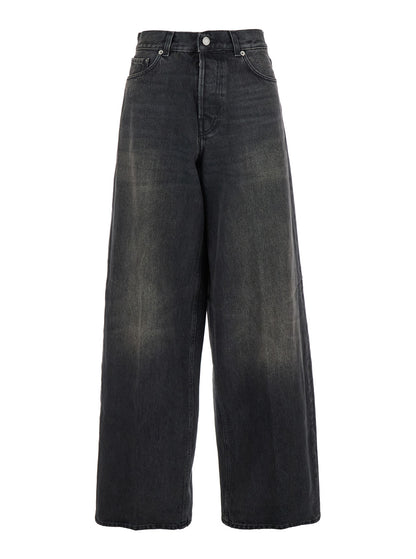 Grey Wide Leg Jeans With Logo Patch