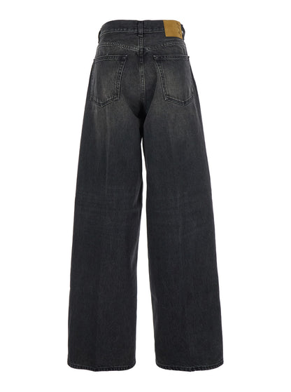 Grey Wide Leg Jeans With Logo Patch