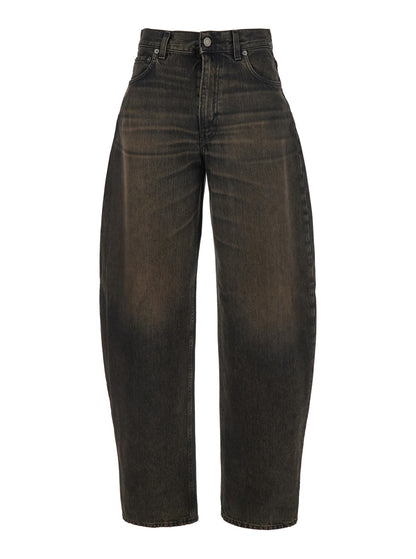 Brown Jeans With Logo Patch and Tapered Leg