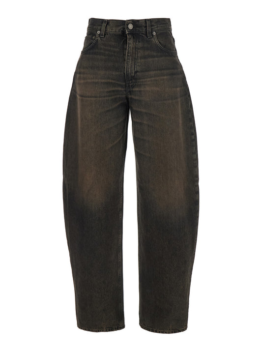 Brown Jeans With Logo Patch and Tapered Leg