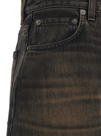 Brown Jeans With Logo Patch and Tapered Leg