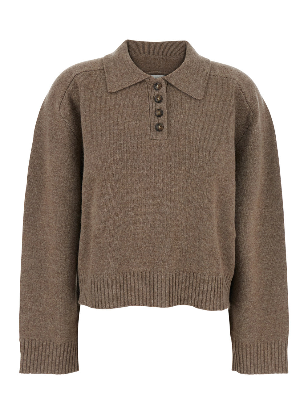 Brown Cashmere Polo Style Sweater