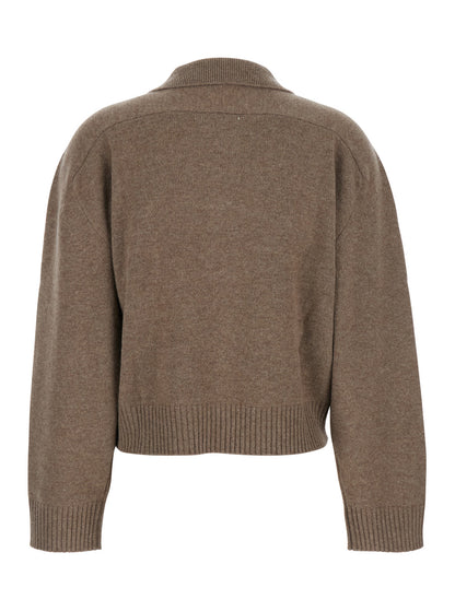 Brown Cashmere Polo Style Sweater