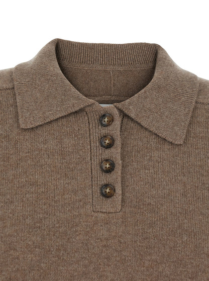 Brown Cashmere Polo Style Sweater