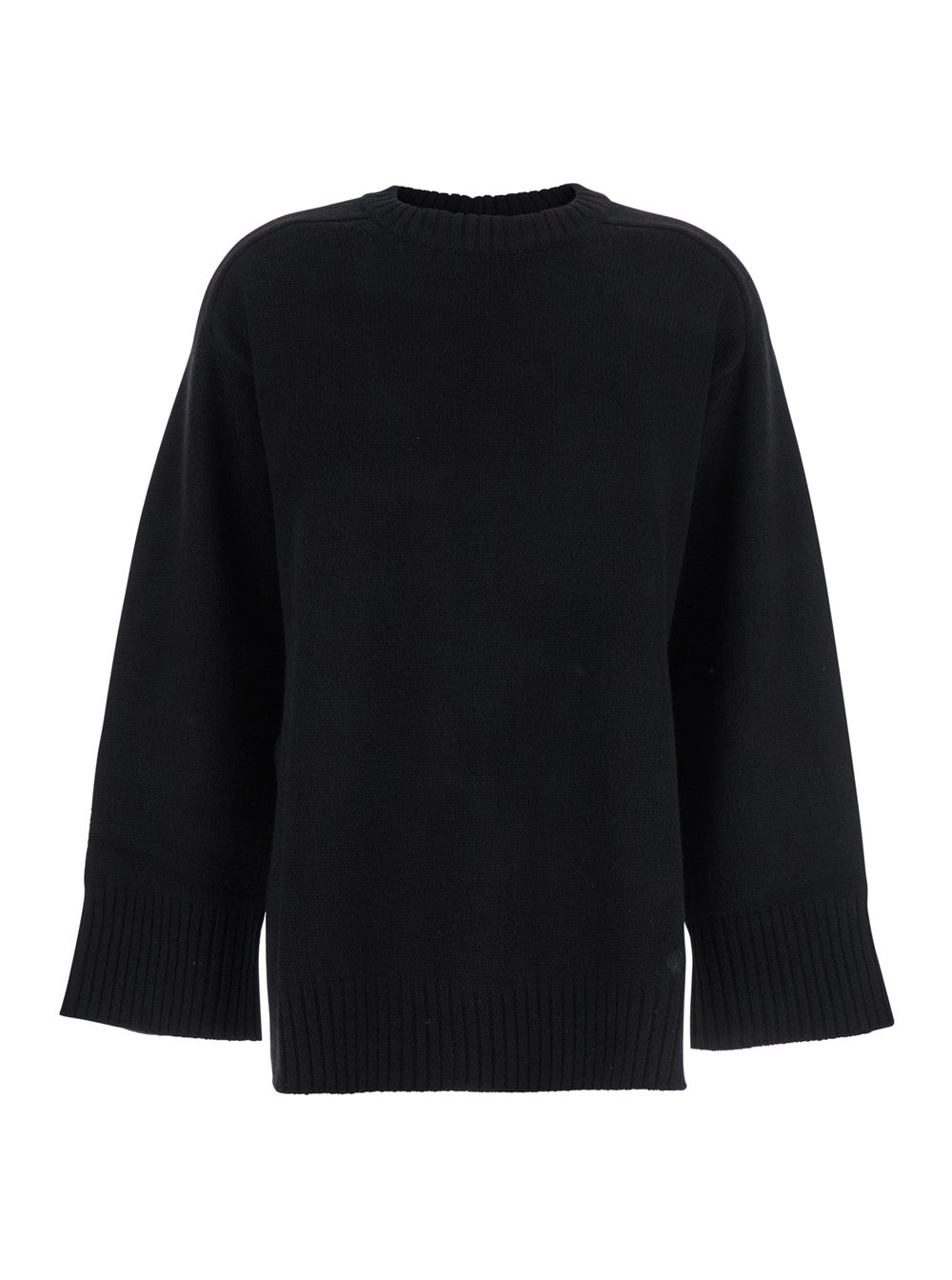 Black Crew Neck Sweater in Wool