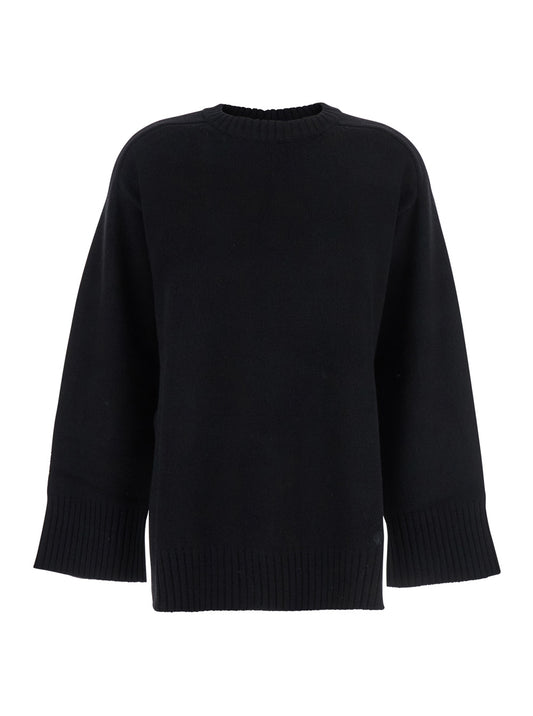 Black Crew Neck Sweater in Wool