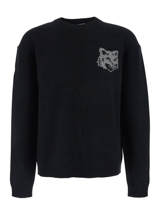 Black Crewneck Sweater With Logo Embroidery