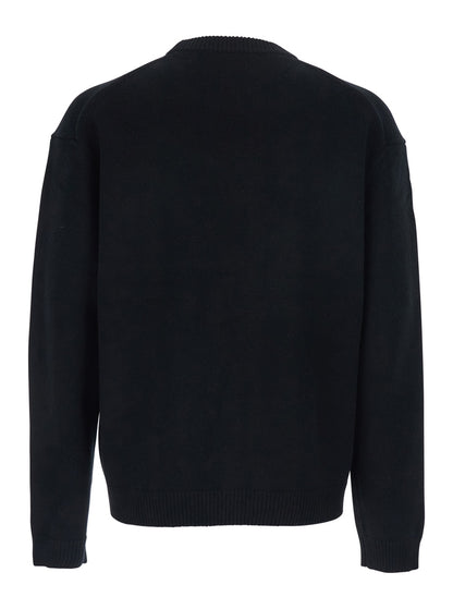 Black Crewneck Sweater With Logo Embroidery