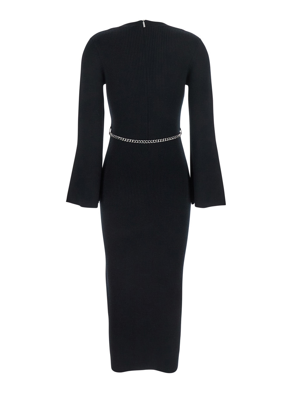 Black Dress With Chain Belt and Logo Plaque