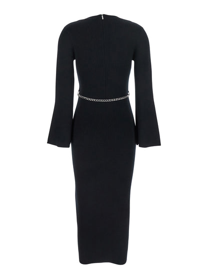 Black Dress With Chain Belt and Logo Plaque