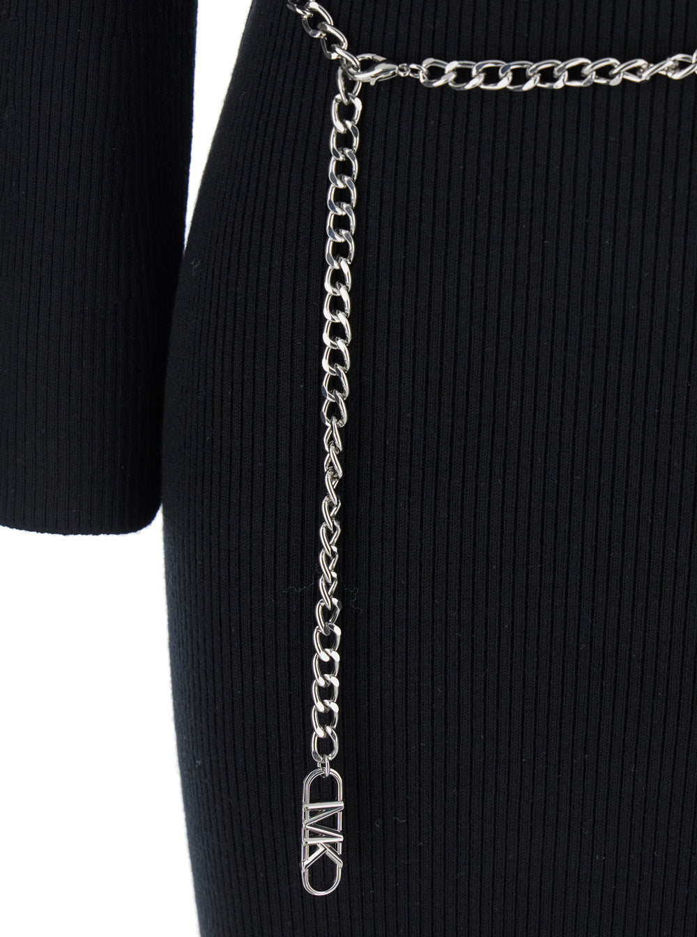 Black Dress With Chain Belt and Logo Plaque