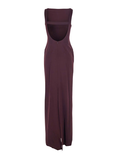 Bordeaux Long Dress With Square Neckline