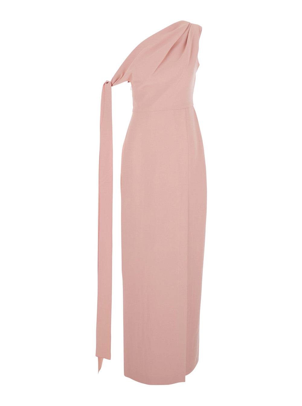 Pink One-Shoulder Long Dress With Draped Neckline