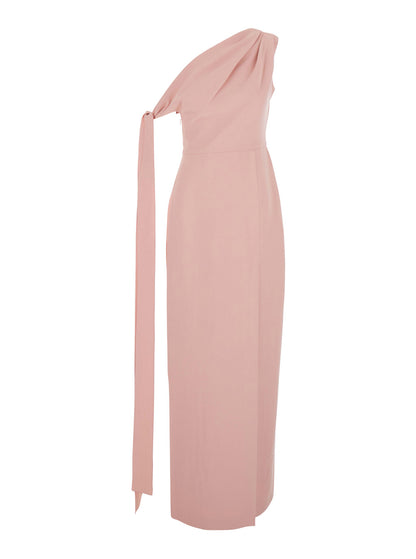 Pink One-Shoulder Long Dress With Draped Neckline