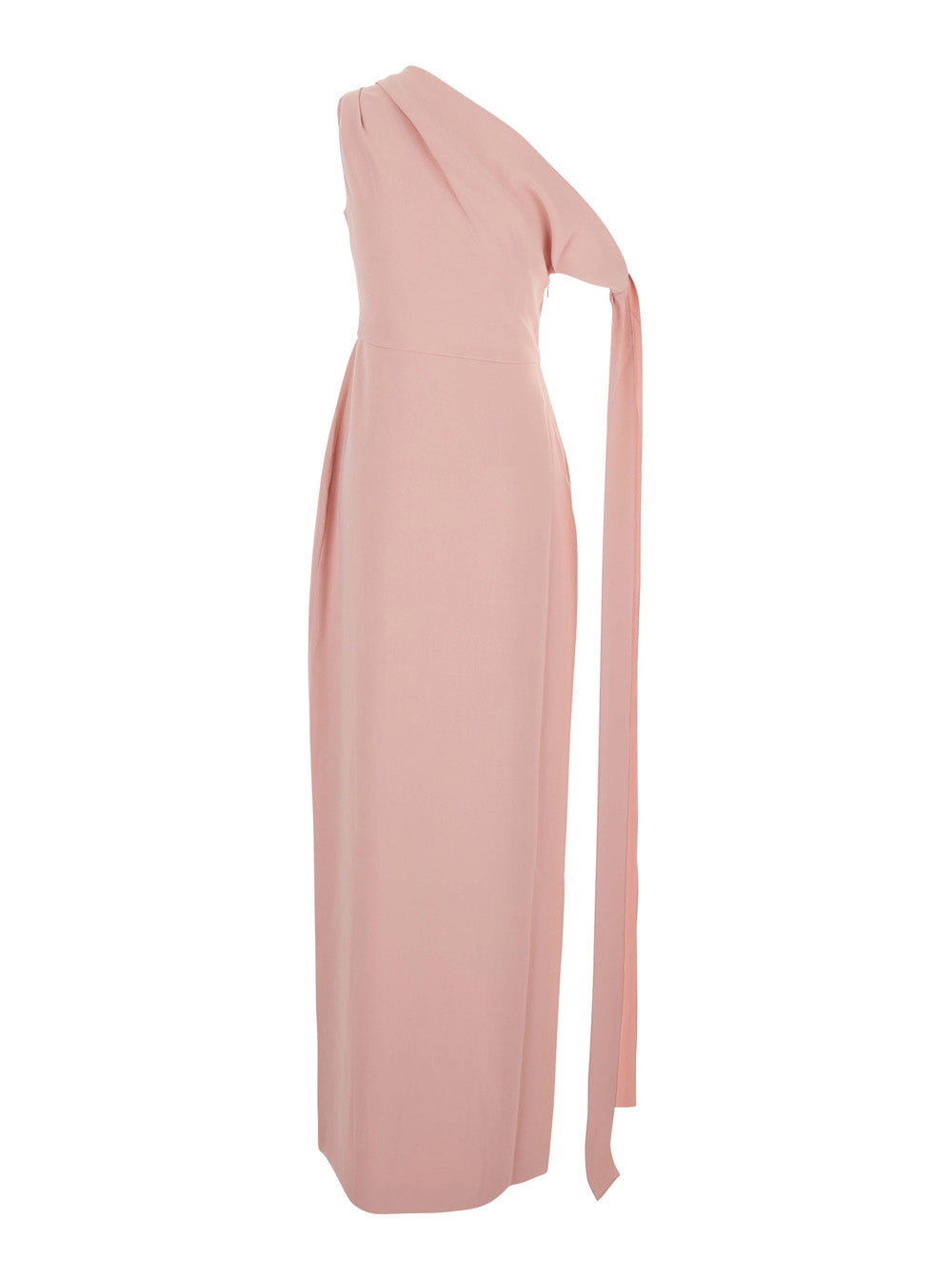 Pink One-Shoulder Long Dress With Draped Neckline
