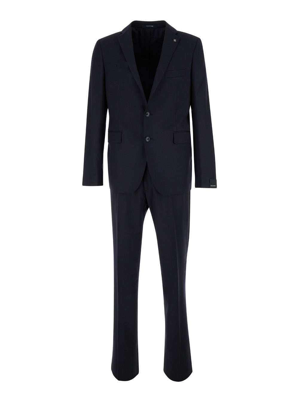 Black Single-Breasted Suit With Logo Pin
