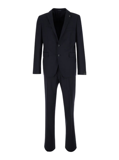 Black Single-Breasted Suit With Logo Pin