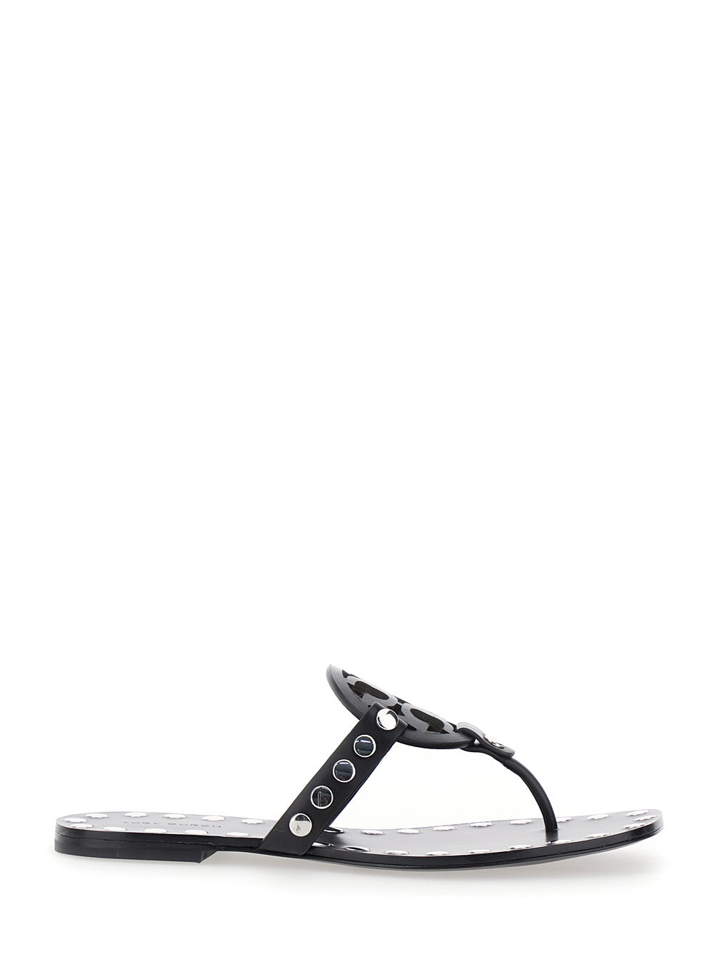 Black Thong Sandals With Logo and Studs