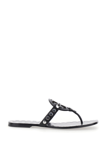 Black Thong Sandals With Logo and Studs