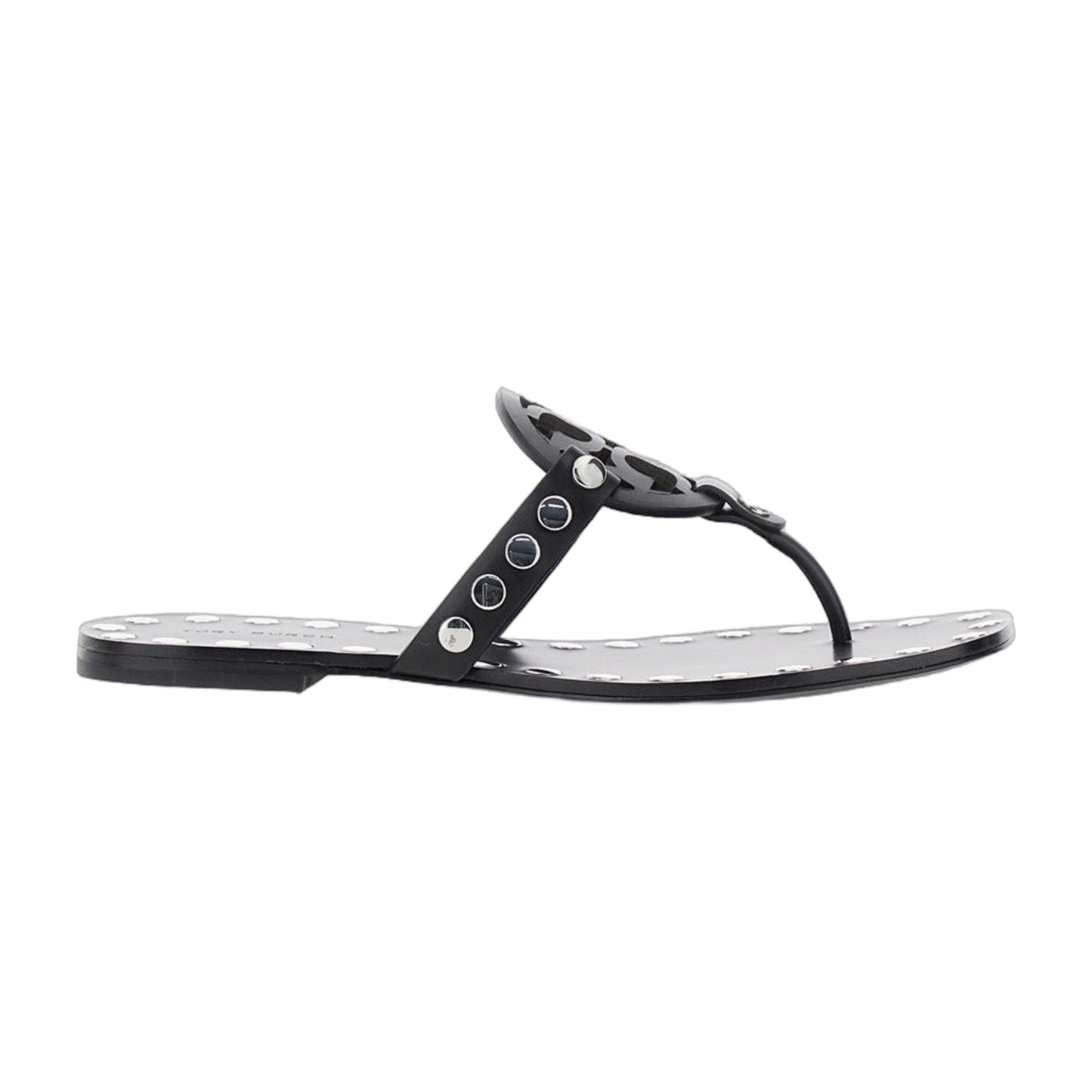 Black Thong Sandals With Logo and Studs