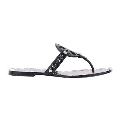 Black Thong Sandals With Logo and Studs