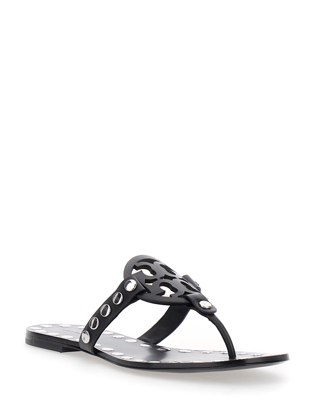 Black Thong Sandals With Logo and Studs