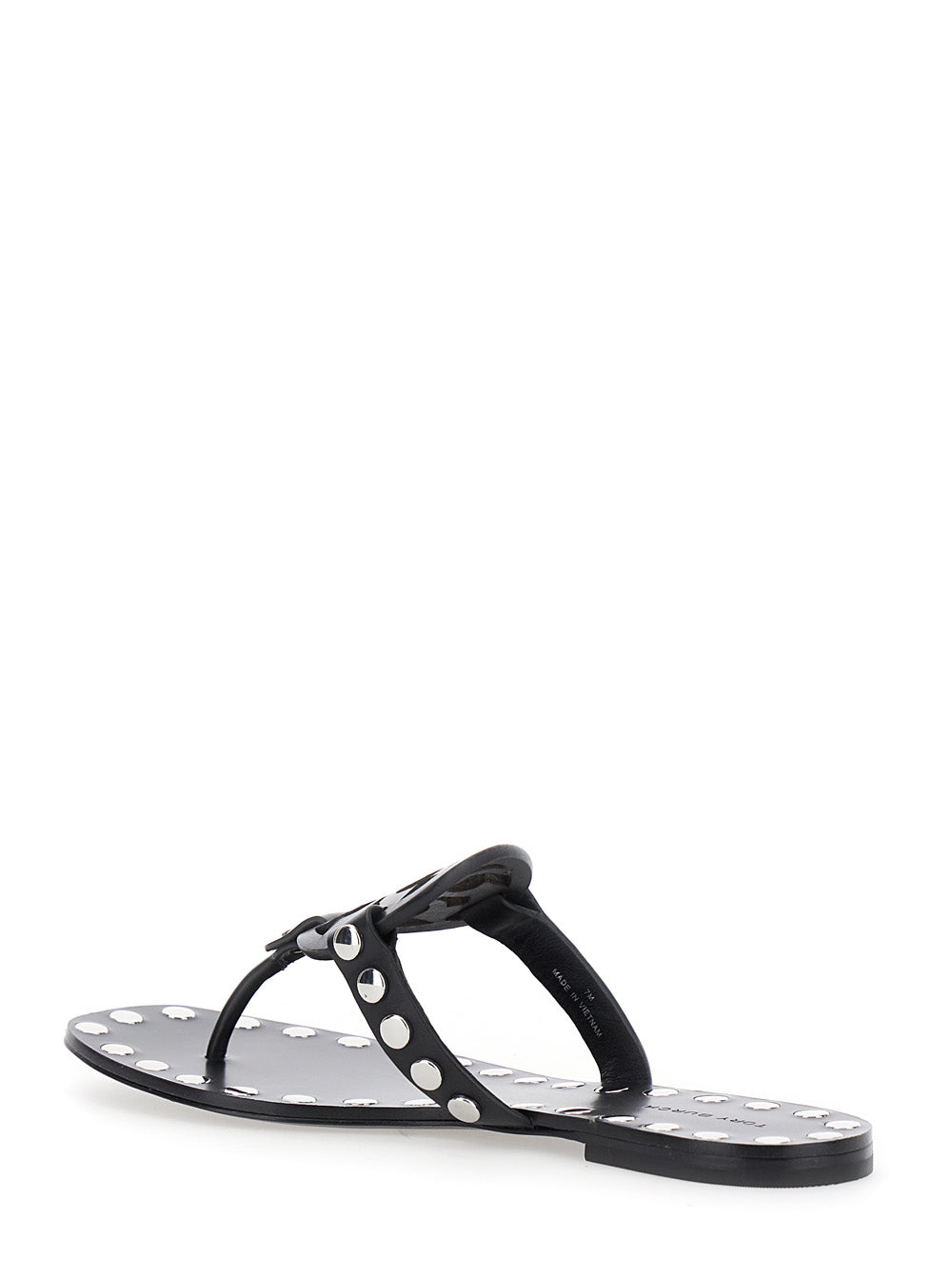 Black Thong Sandals With Logo and Studs