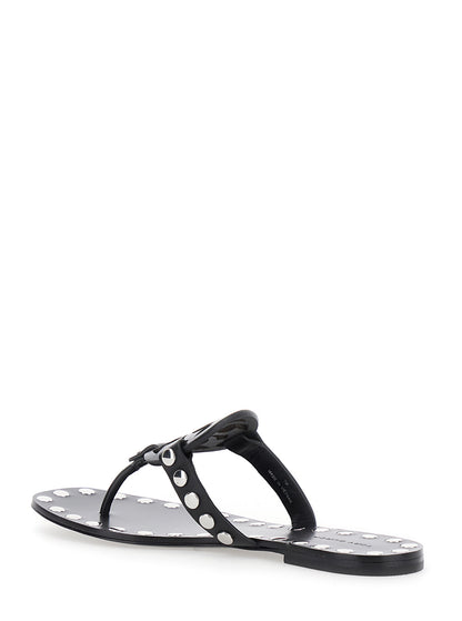 Black Thong Sandals With Logo and Studs