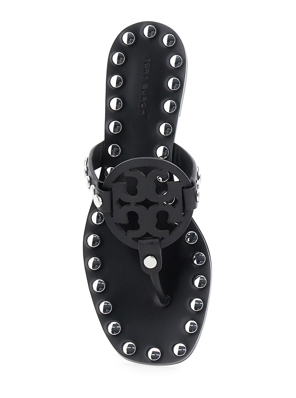Black Thong Sandals With Logo and Studs