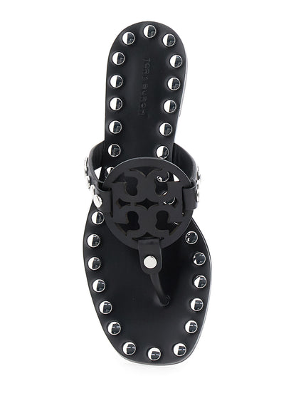 Black Thong Sandals With Logo and Studs