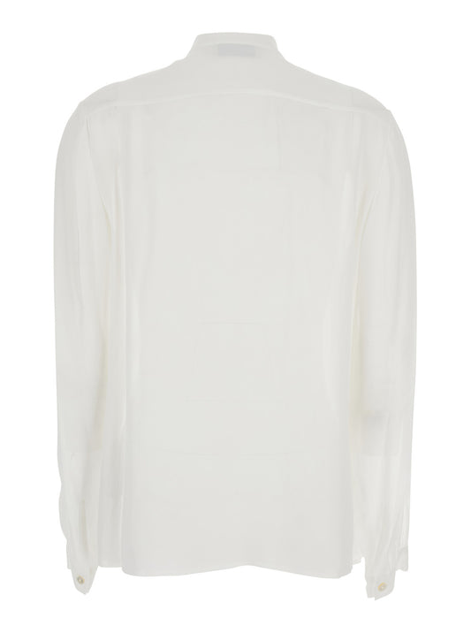White Viscose Blouse With Pussybow Collar