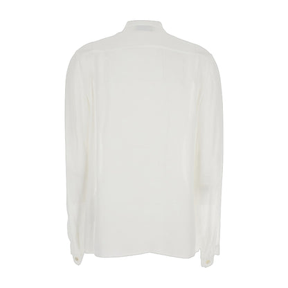 White Viscose Blouse With Pussybow Collar