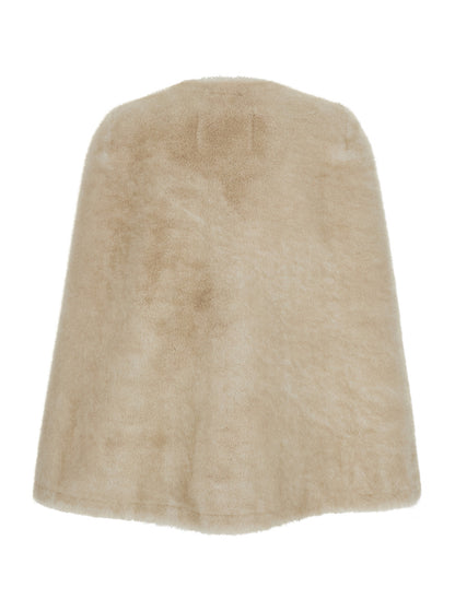 Beige Round Neck Hood With Trapezoid Design