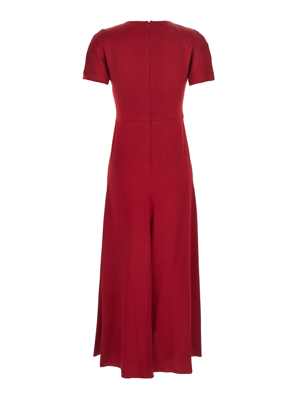 Red Midi Dress With Gathered Waist