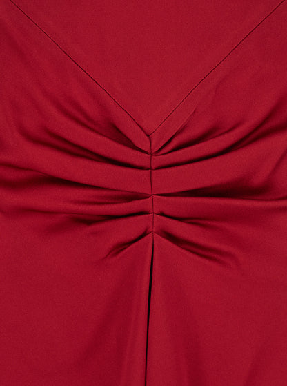 Red Midi Dress With Gathered Waist