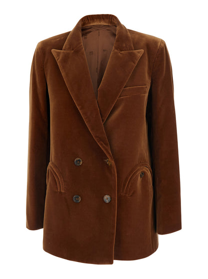 Double-Breasted Velvet Jacket Jealousy Brown