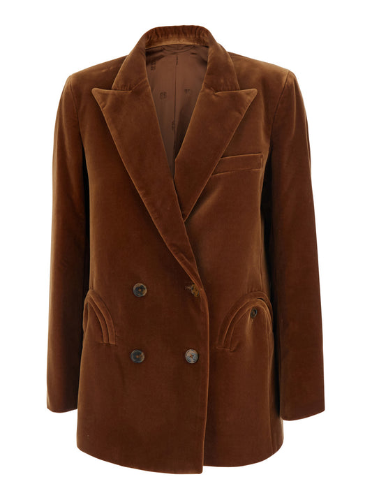 Double-Breasted Velvet Jacket Jealousy Brown