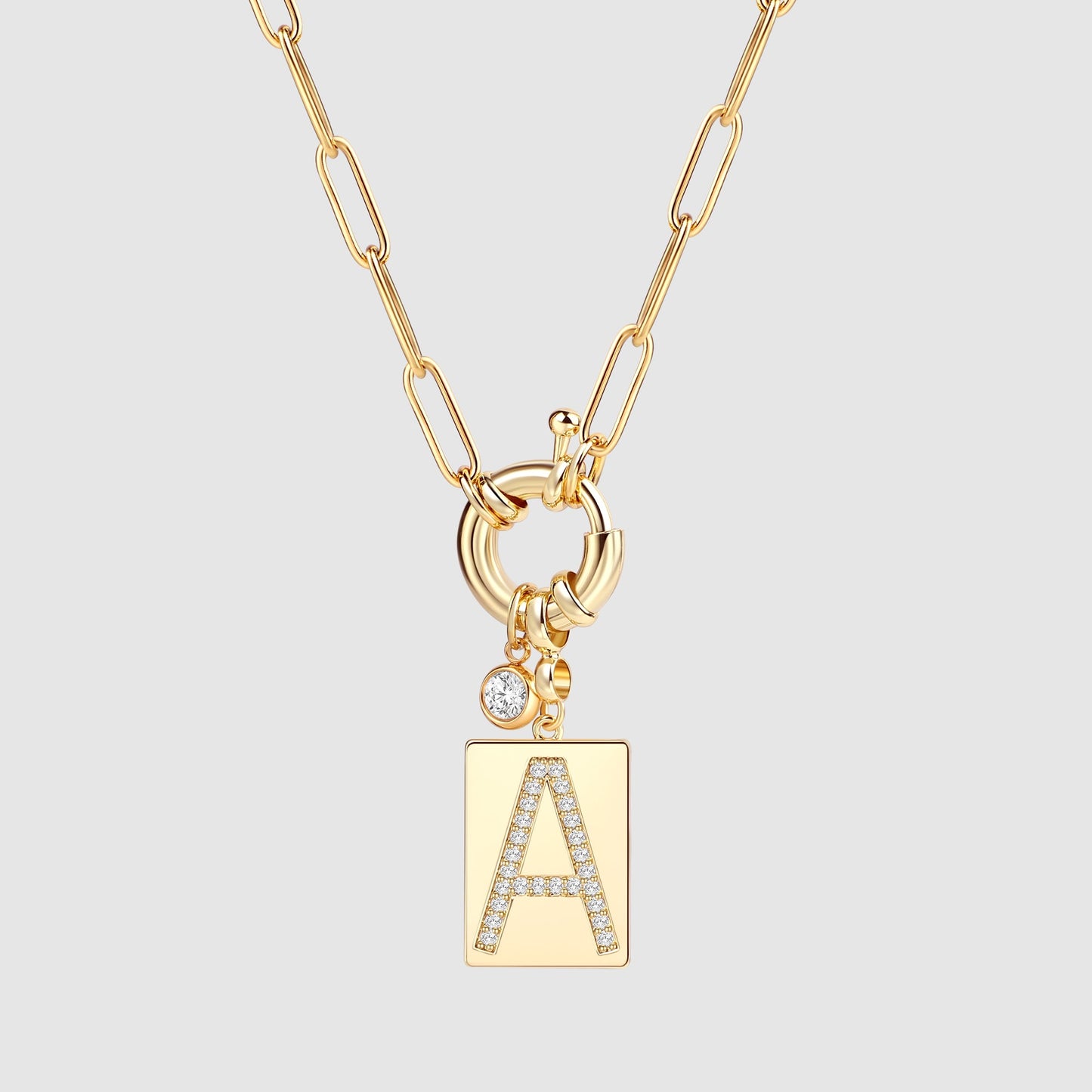 Mint & Lily Pave Initial Pendant Necklace with Paperclip Chain