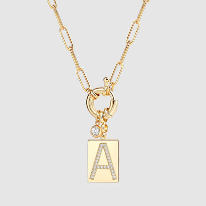 Mint & Lily Pave Initial Pendant Necklace with Paperclip Chain