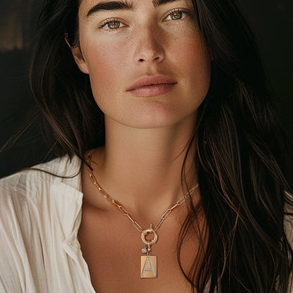Mint & Lily Pave Initial Pendant Necklace with Paperclip Chain