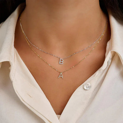 10K Gold Bold Diamond Letter Initial Pendant Necklace