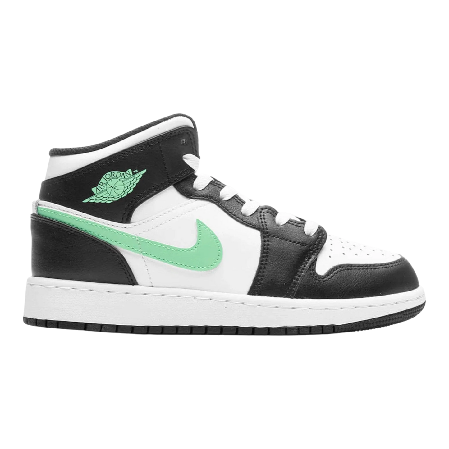 Nike Air Jordan 1 Mid Big Kids' (GS) Sneakers — White, Black & Green Glow Mid-Top
