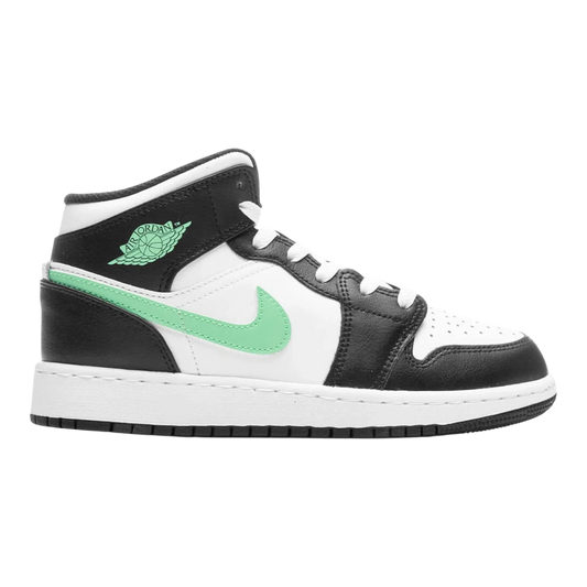 Nike Air Jordan 1 Mid Big Kids' (GS) Sneakers — White, Black & Green Glow Mid-Top